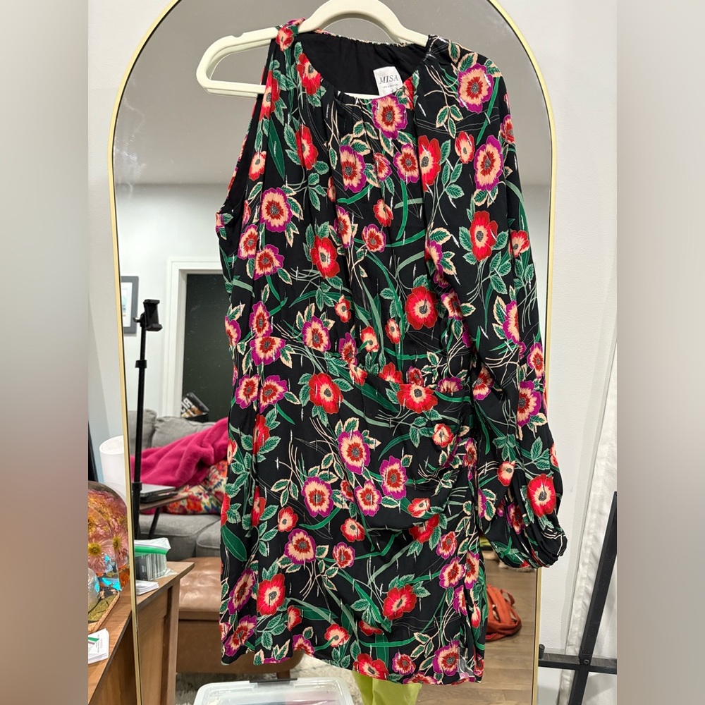 MISA LOS ANGELES NWT SIZE L ONE SHOULDER FLORAL DRESS